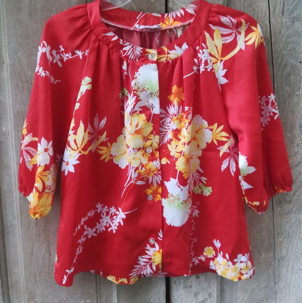Vintage Orange Floral Hawaiian Top